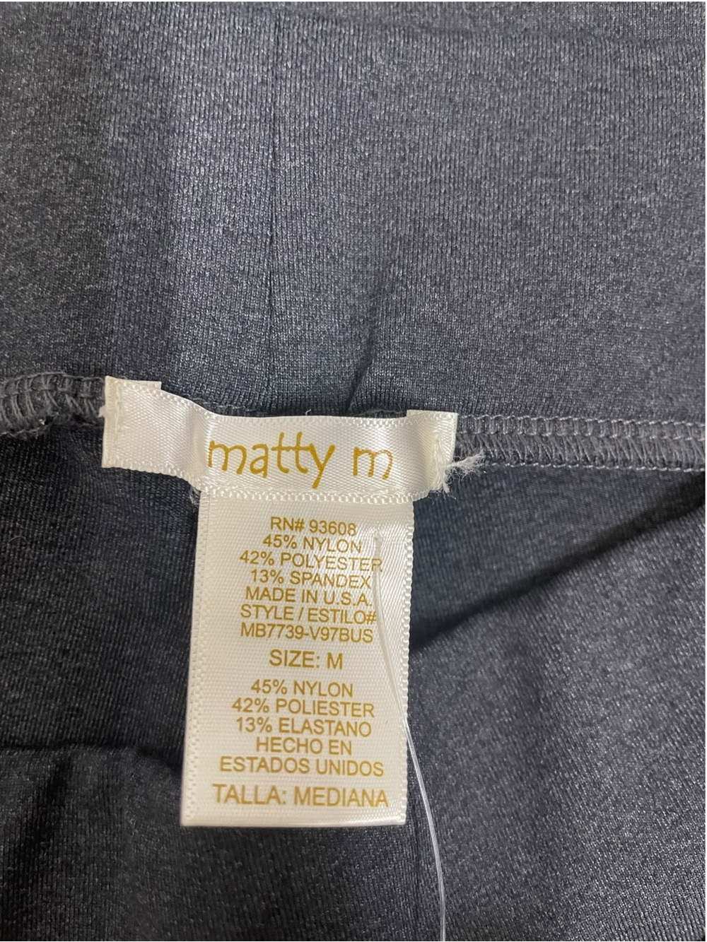 Matty M NWT Dark Charcoal Gray High Waisted Leggings Made in USA Size M - Picture 3 of 5
